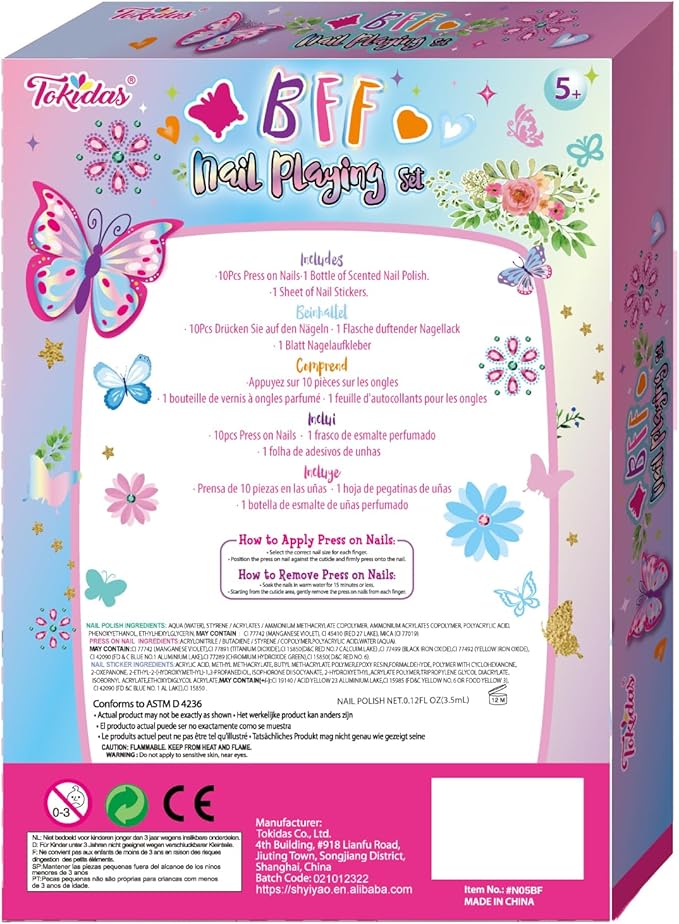BFF Nail Playing Set Press On Nails Scented Nail Polish Nail Stickers Kids Toys for Birthday Gifts Ages 5+