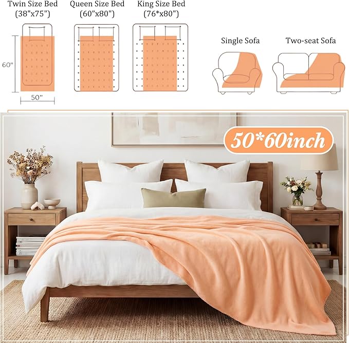 Buryeah 10 Pcs Fleece Blanket Bulk Soft Warm Blankets Cozy Fleece Lightweight Throw Blankets Plush Pet Throw Blanket for Home Bed Sofa Office Wedding Gifts Travel(50" X 60",Light Orange)