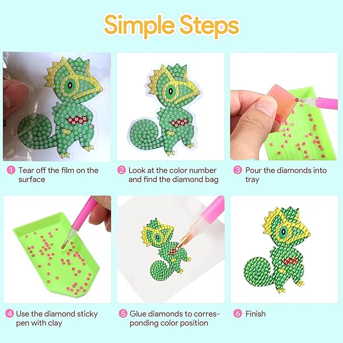 18 Pcs Diamond Art Stickers Kits for Kids, DIY Cartoon Paint by Numbers Diamonds Mosaic Stickers for Kids Arts Diamond Craft Stickers for Kids and Adult Beginners