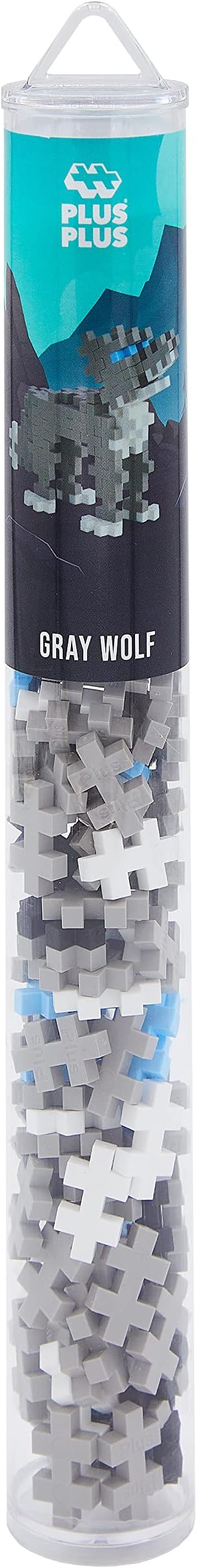 Plus Plus 3D Animal Figurine Building Block Set, 70 Mini Interlocking Puzzle Pieces, Fun Stem Toys for Kids - Wolf Mini Maker Tube