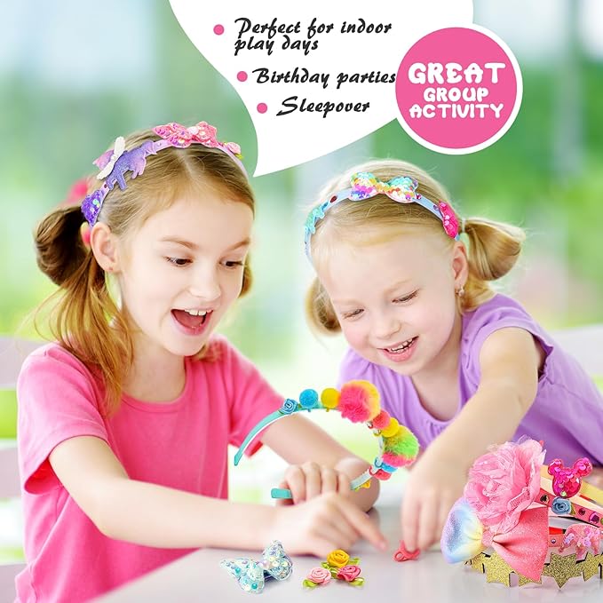 Hair Accessories for Girls-Arts and Crafts Gift for Ages 4-9 Year Old Girl,Great 5 Year Old Girl Gift,Headband Making Kit Gifts for 4 5 6 7+Year Old,Girls Toys Stocking Stuffers for Kids