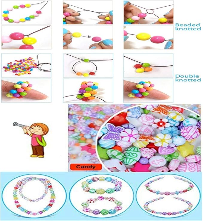 Beads Art Crafts Toys, Acrylic Beads Bracelet Making Kits DIY Beads Kits 24 Different Types and Shapes Colorful Acrylic Beads for Girls Kids DIY Bead Set Gift for 6 + Years Old Kids Birthday Gift