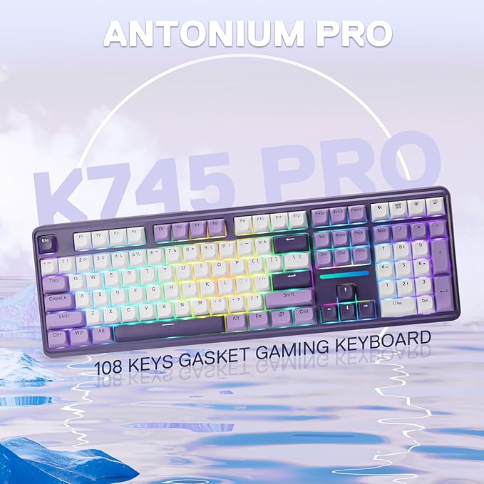Redragon K745 PRO Wireless Gasket RGB Gaming Keyboard, 108 Keys Mechanical Keyboard w/Extra 4 Hotkeys, Hot-Swap South-Facing LED Socket, 5-Layer Noise Dampening, Round PBT Keycaps, Mint Mambo Switch