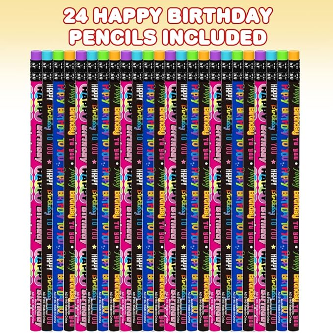 ArtCreativity Happy Birthday Pencils, Set of 24, Cool Writing Pencils with Colorful Birthday Salutations, Birthday Party Favors, Party Goody Bag Fillers, Teacher Supplies for Classroom
