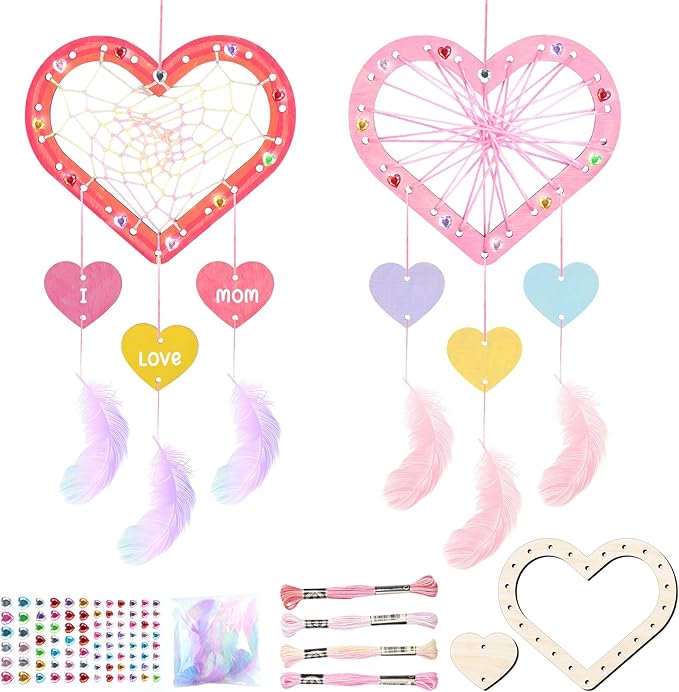 8Pack Dream Catcher Craft Kit for Kids Paint You Own Love Heart Wooden Dream Catcher Wooden Art and Craft Heart Cutous Unfinished Dream Catcher Wood Dream for Party Classroom Art Activity Project