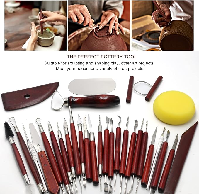 Clay Tools Kit, 30 PCS Polymer Clay Tools,Ceramics Clay Sculpting Tools Kits, Air Dry Clay Tool Set for Adults, Kids, Pottery Craft, Baking, Carving, Dotting, Molding, Modeling, Drawing,Shaping