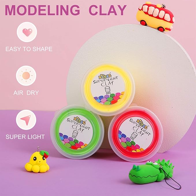 50G Air Dry Clay Kit-24 Colors Modeling Clay for Kids,Molding Clay Supplies with Mould Tools and Animal Accessories,Art Crafts Gift for Boys and Girls