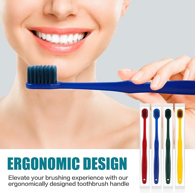 30pcs Individually Wrapped Bulk Toothbrushes, Colorful Manual Disposable Travel Toothbrush Set for Adult, Kid, Medium Soft Bristles, for Travel, Hotels (4 Colors)