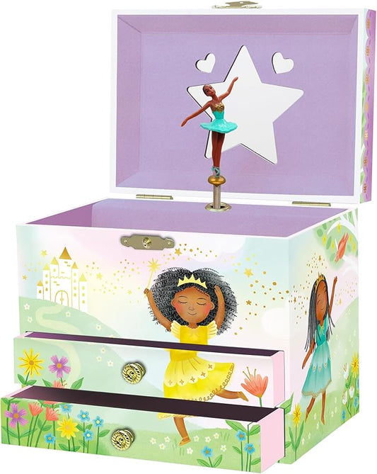 Giggle & Honey Musical Ballerina Jewelry Box for Girls - Kids Dancing Ballerina Music Box with Mirror, Black Ballerina Gifts for Little Girls, Childrens Birthday Gift, Ages 3-10