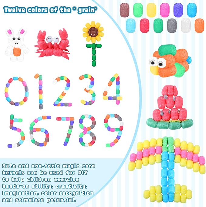 Junkin 3000 Pcs Magic Foam for Crafts Bulk Puffs Corn Craft Kit Christmas Gift for Preschool DIY Kindergarten School Stem Building Model Toys Stimulates Creativity Supplies Crafts
