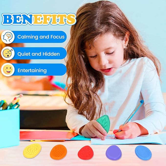 Fidget Toys Sensory Stone for Kids,Textured Fidget Toys Bracelet Textured Soft Worry Stone for Autism Kids Calming,Fidget Stress Toys for Students Anxiety Relief,Small Prizes Fidget Toys (6+1PCS)