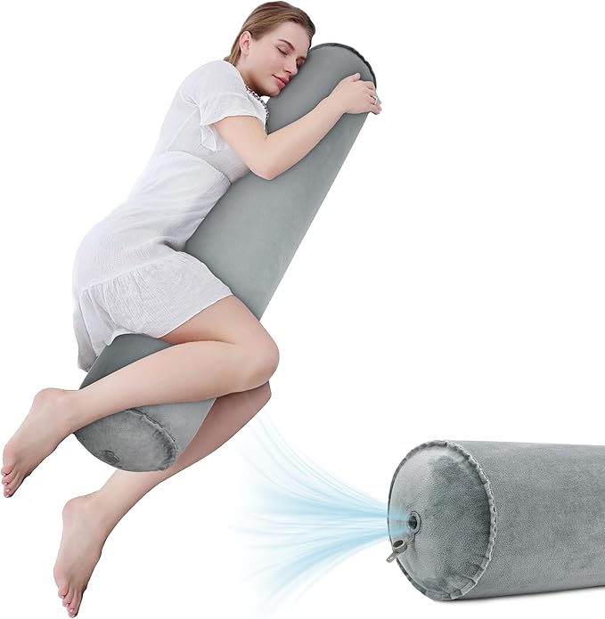 EULANT Inflatable Body Pillow for Adults,47inch Inflatable Travel Body Pillow for Sleep Long Hug Pillow Bolster Pillow for Sleeping,Back(Gray)