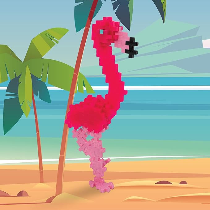 PLUS PLUS 3D Animal Figurine Building Block Set, 70 Mini Interlocking Puzzle Pieces, Fun STEM Toys for Kids - Flamingo Mini Maker Tube