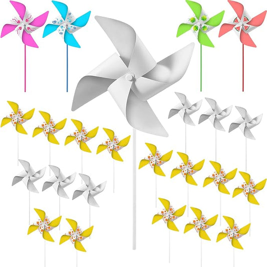 Chalyna 24 Pieces DIY Paper Pinwheels Handmade Blank Paper Pinwheels Graffiti Paper Craft, School Work, Home Crafting, Craft Group Activities(White)