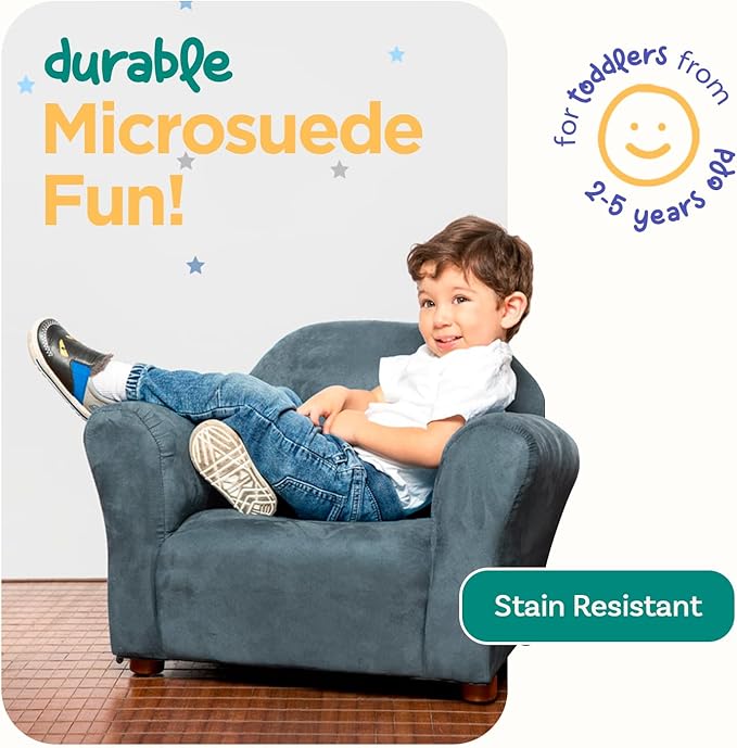 Keet, Roundy Child Size Chair, Microsuede, Comfortable and Durable Kids Chair, Toddler Couch Easy to Coordinate, Toddler Sofa Couch for Girls and Boys, Kids Couch Chair, Ages 2-5 Years, Charcoal