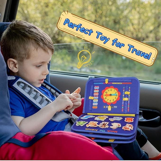 8 in 1 Busy Board for Toddlers 1 2 3 4 Busy Book Toddlers 1-3, Airplane Travel Essential Toys Games Road Trip Activities Book, Puzzles Game, Montessori Fine motor Skills Autism Toys(Dinosaur)