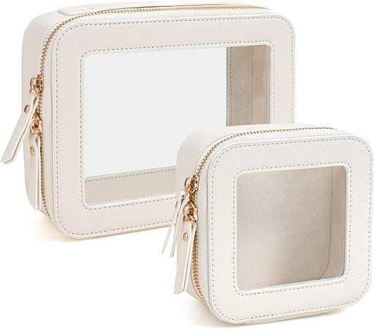 FFpaw Travel Clear Makeup Bag Set, TSA Approved Cosmetic Bag Case with Zipper Portable Makeup Pouch Toiletry Bag Women Traveling Cosmetic Organizer Storage Bag Car Organizer Car Essentials for Women