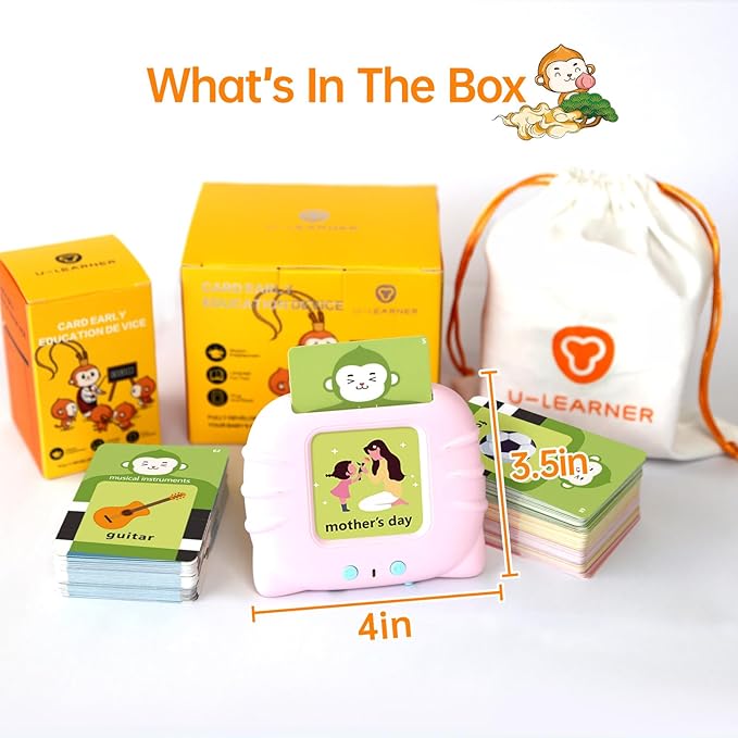 Toddlers Talking Flash Cards with American Accent & 256 Sight Words, Pocket Speech for 4 5 Years Old, Montessori Sensory Kit, Speech Therapy Toys, Kids Birthday Gift（256 Words Pink