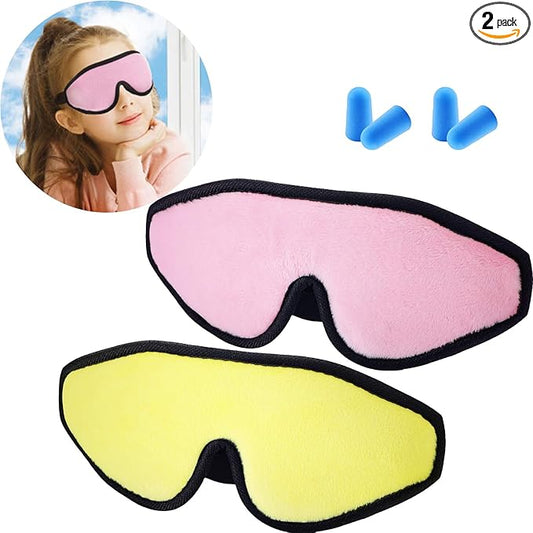 2 Pieces 3D Sleep Mask for Kids Memory Foam Contoured Eye Mask, Travel Sleep Eye Cover with Adjustable Strap, 3D Blindfolds(Pink and Yellow)