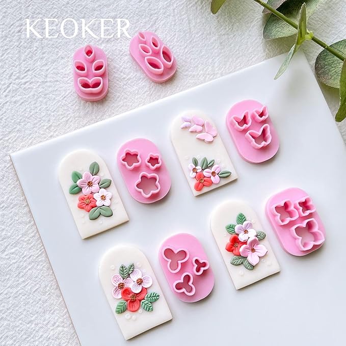 KEOKER Polymer Clay Cutters - Mini Clay Cutters for Polymer Clay Earrings Making, 6 Shapes Floral & Leaf & Butterfly Micro Clay Cutters, Clay Cutters for Polymer Clay Jewelry