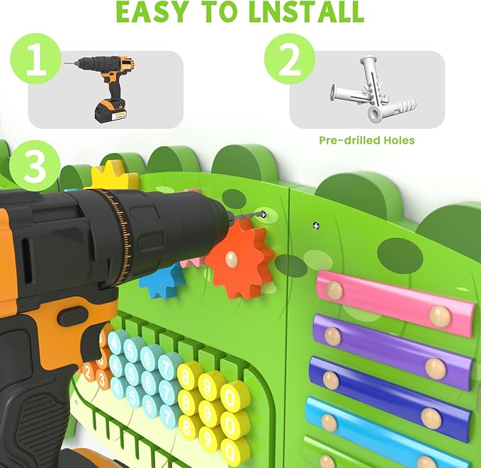 Big Crocodile Montessori Busy Board, Sensory Board, Activity Wall Busy Board Panels, Wall Furniture,Interactive Wooden Learning Toys for Boys and Girls, Perfect for Toddler Playroom