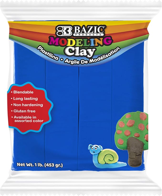 BAZIC Modeling Clay Blue Color 1 LB, Light Dough Art Craft, Non Toxic Gift for Artist Kids Toddler Boys Girls, Bulk for Classroom, 1-Pack