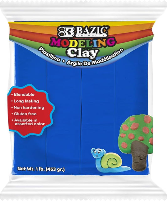 BAZIC Modeling Clay Blue Color 1 LB, Light Dough Art Craft, Non Toxic Gift for Artist Kids Toddler Boys Girls, Bulk for Classroom, 1-Pack