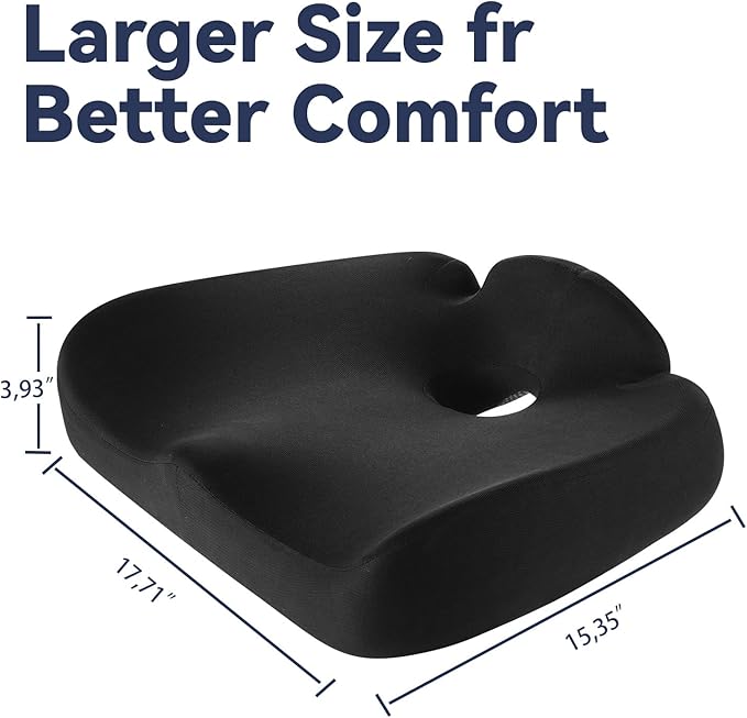 Ergonomic Memory Foam Seat Cushion for Tailbone Pain Relief –Office Chair Cushion for Coccyx, Sciatica & Pressure Relief –Large Chair Cushions for Car Seat, Wheelchair – Washable Non-Slip Cover