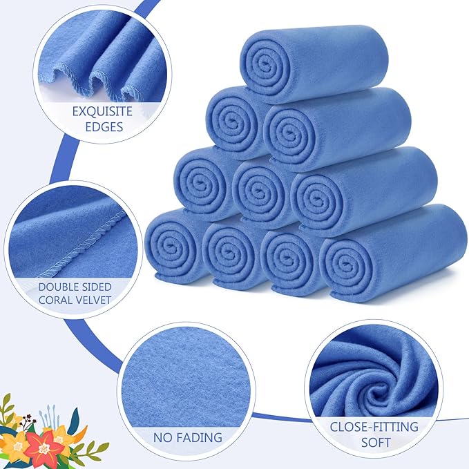 Buryeah 10 Pcs Fleece Blanket Bulk Soft Warm Blankets Cozy Fleece Lightweight Throw Blankets Plush Pet Throw Blanket for Home Bed Sofa Office Wedding Gifts Travel(50" X 60",Bright Blue)