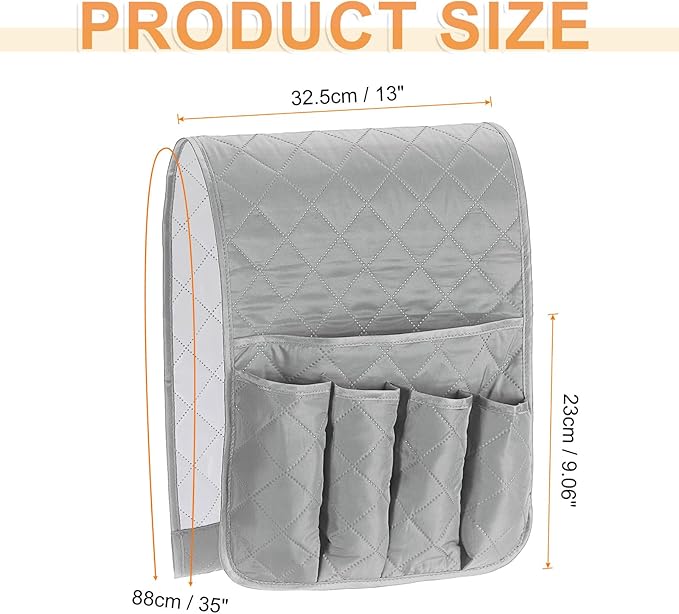 uxcell 1 Pcs Recliner Armchair Caddy, Couch Armrest Organizer with 5 Pockets for Bedside Sofa Remote Control Holders Magazine Phone Book Glasses (Gray, 35"x13")