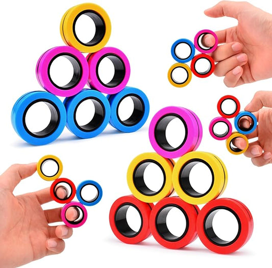 Cevioce 6 PCS Magnetic Ring Fidget Toys Set,Easter Basket Stuffers Finger Spinner Pack for Teens Adults and Kids,Coolest Magnet for ADHD Anxiety Relief Toy for 8+ Year Old Boys Valentine's Day Gifts