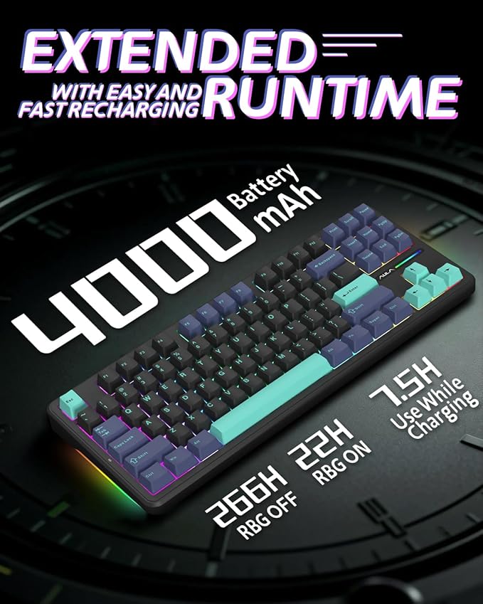 Aula F87 Pro Gaming Keyboard, Tri-Mode BT5.0/2.4GHz/USB-C Hot-Swappable RGB Wireless Mechanical Keyboard, Gasket Mount, 4000mAh, for Windows/Mac Gamer & Typists（LEOBOG Gray Wood Switch V4）