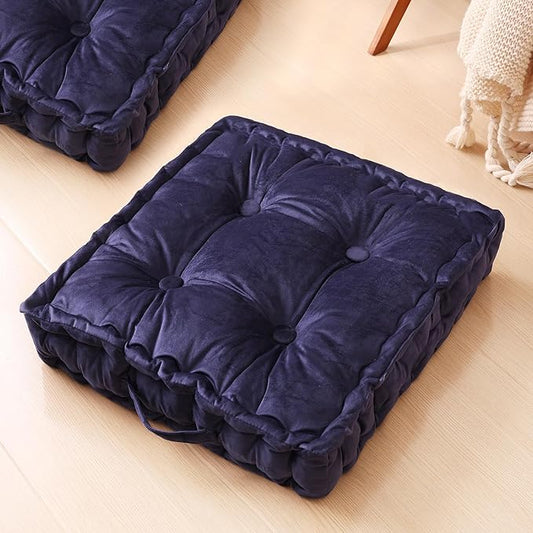 Square Floor Pillows, Large Floor Cushion for Adults Kids, Meditation Floor Pillow Seating Cushion with Shredded Memory Foam and Silk Wadding, 20"x20"x5" Navy 2 Count