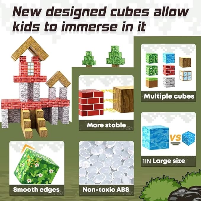 Magnetic Blocks-Build Mine Magnet World Edition, Magnetic Toys for Boys & Girls Age 3-4 4-5 6-8,STEM Montessori Sensory Toys for Toddlers Gifts for 3+ Years Old,48PCS Fidget 1" Cubes Construction Toys