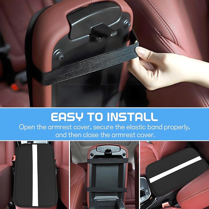 wuyaoyao Car Center Console Cover, 12.6"×7.87" PU Leather Armrest Cover for Cars, Stylish Auto Armrest Cushion Pad, Waterproof Vehicle Arm Rest Protector, Interior Car Accessories (Black+White)