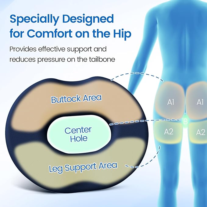 Donut Pillow Seat Cushion - Cooling Gel Floor Pillow, Memory Foam Floor Cushion for Office & Home, Car Seat, Hemorrhoids Pillow, Sciatica & Tailbone Pain Relief Chair Cushion, Blue