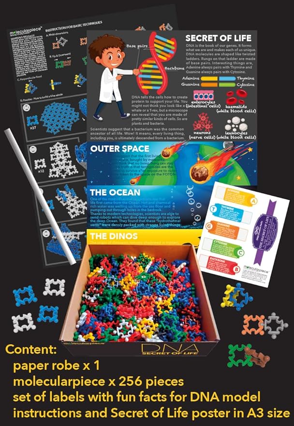 Secret of Life 3 in 1 (256 pcs) 4D STEM Educational Building Toy Kit | DNA Double Helix Structure Model + Marine Life + Dinosaur | Origin of Life | Evolution | Creative Science for Kid