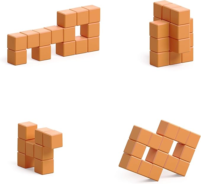 PIXIO-16 Light Brown Color Series Magnetic Blocks Building Set 16pcs with Free App, Stress Relief Building Blocks, Magnets for Kids, Pixel Art Desk Toy, Fidget Toys