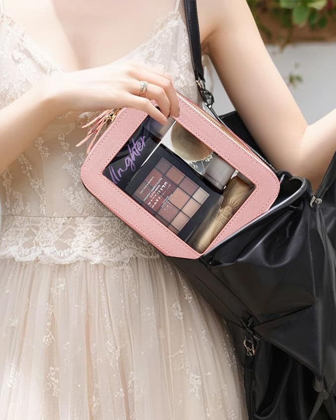 FFpaw Travel Clear Makeup Bag Set, TSA Approved Cosmetic Bag Case with Zipper Portable Makeup Pouch Toiletry Bag Women Traveling Cosmetic Organizer Storage Bag Car Organizer Car Essentials for Women