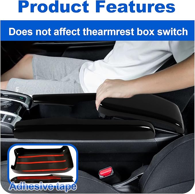 BreTrewri Interior Armrest Console Cover for 2016 2017 2018 2019 2020 Honda Civic 10th gen Honda Civic 2016-2021 Center Armrest Lips Cover Caps Civic Accessories (16-21Civic-Shinny Black 3pcs)