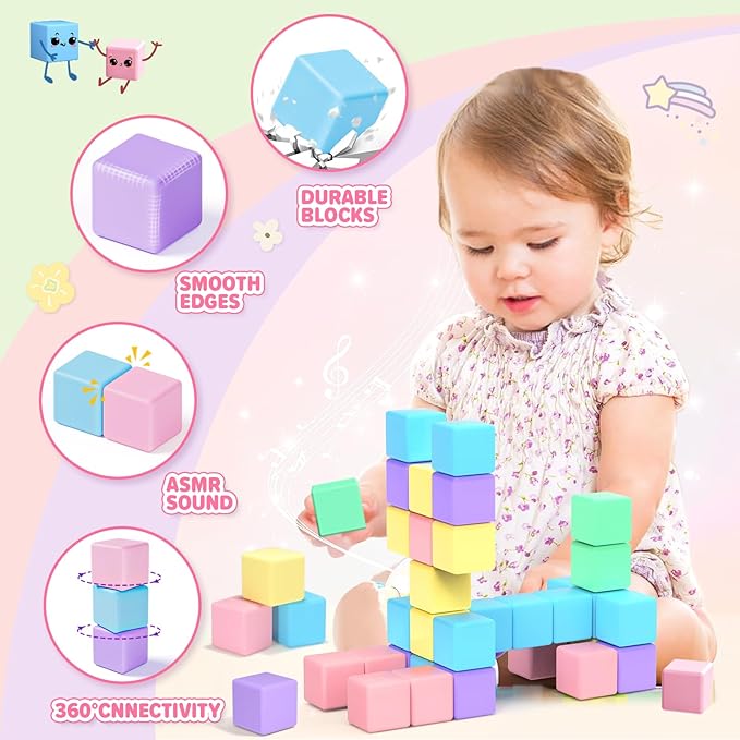 Magnetic Blocks - 35PCS Magnetic Building Blocks for Toddlers 1-3 STEM Magnetic Cubes for Kids Ages 2-4, Classroom Must Haves Magnet Toys for Kids Ages 3-5, Christmas Birthday Gifts for Girls & Boys