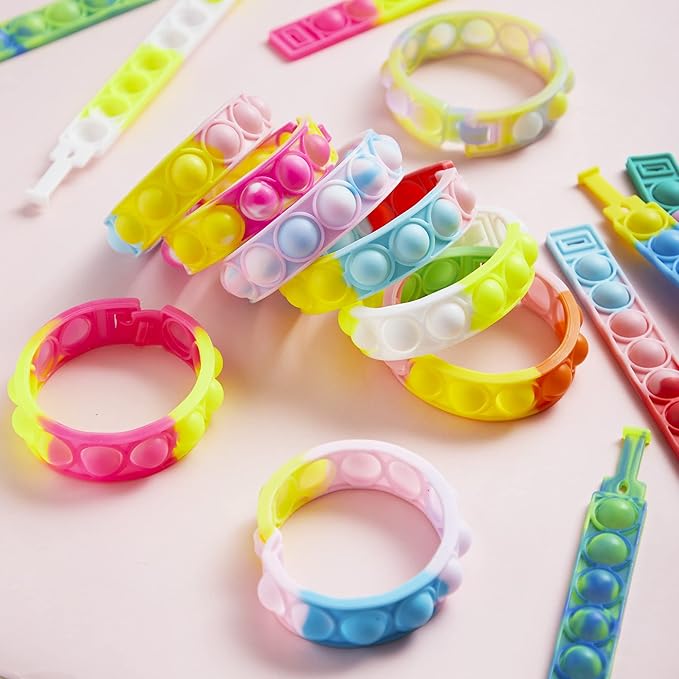 JOYIN 36 Packs Valentines Day Pop Fidget Bracelet, Multicolor Stress Relief Finger Press Bracelets Wristband Fidget Toys for Kids Valentine's Classroom Exchange, Valentine's Party Favors
