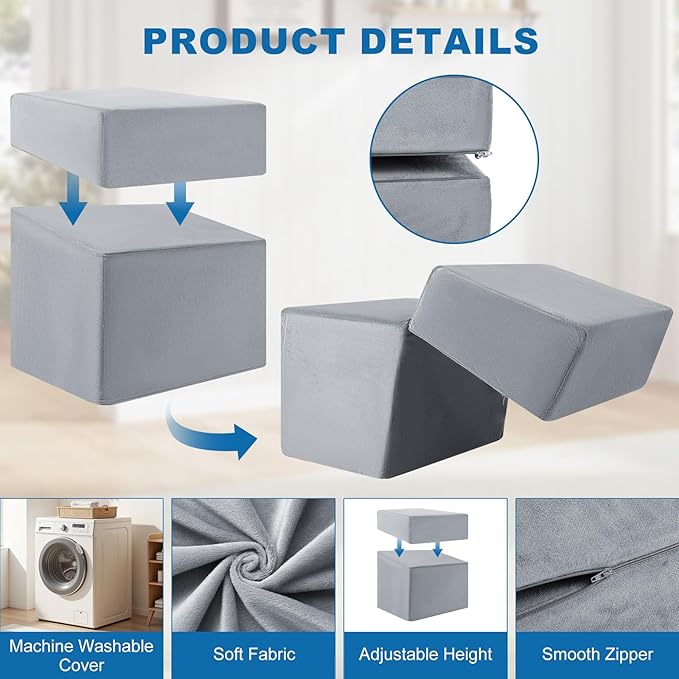 Adjustable Foot Rest for Under Desk at Work,Suitable for Offices Gaming Homes Air Travel and Features a Zippered Connection Design and Under Desk Leg Rest,Removable and Washable Fabric Cover (Gray)