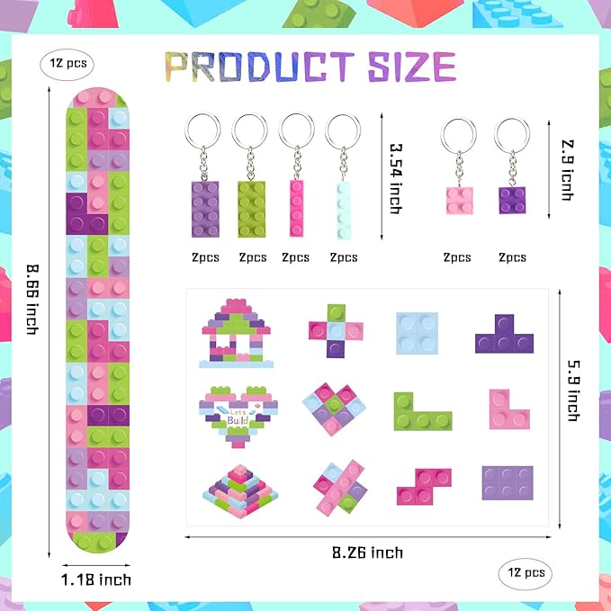 98 Pcs Train Party Favors,Train Print Party Supplies Include Stickers Stamps Keychains Slap Bracelets and Drawstring Bags Party Decorations for Kids TrainTheme Birthday supplies (E-Building Blocks)