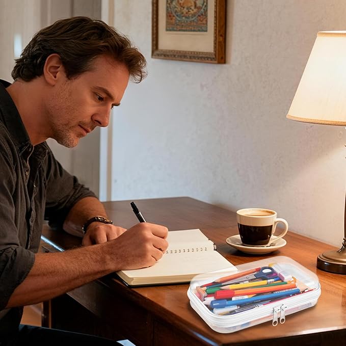 Clear Hard Shell Zipper Case,Clear Toy Storage Pouch,Waterproof Transparent Organizer Cosmetic Case for Travel, Office, Home (White, 3*M)