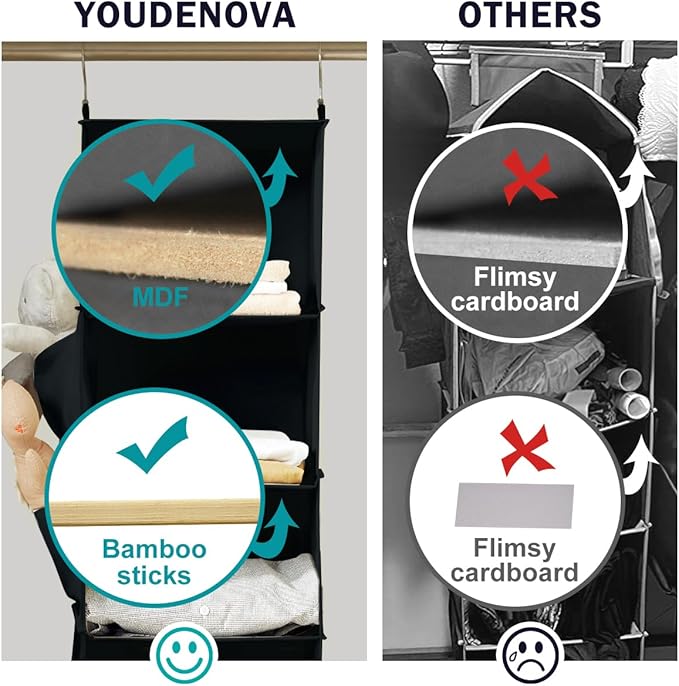 YOUDENOVA Hanging Closet Organizers and Storage, 6-Shelf Hanging Closet Shelves, Black | Storage