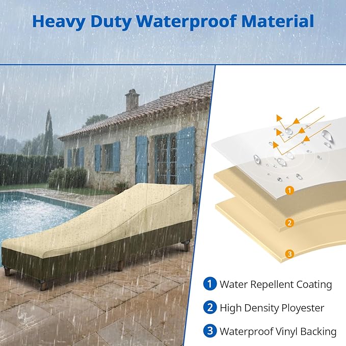 SunPatio Chaise Lounge Cover Outdoor Waterproof, Heavy Duty 2 Pack Patio Lounge Chair Covers, UV & Rip & Fade Resistant, All Weather Protection, 80"L x 32"W x 25"H, Beige & Olive
