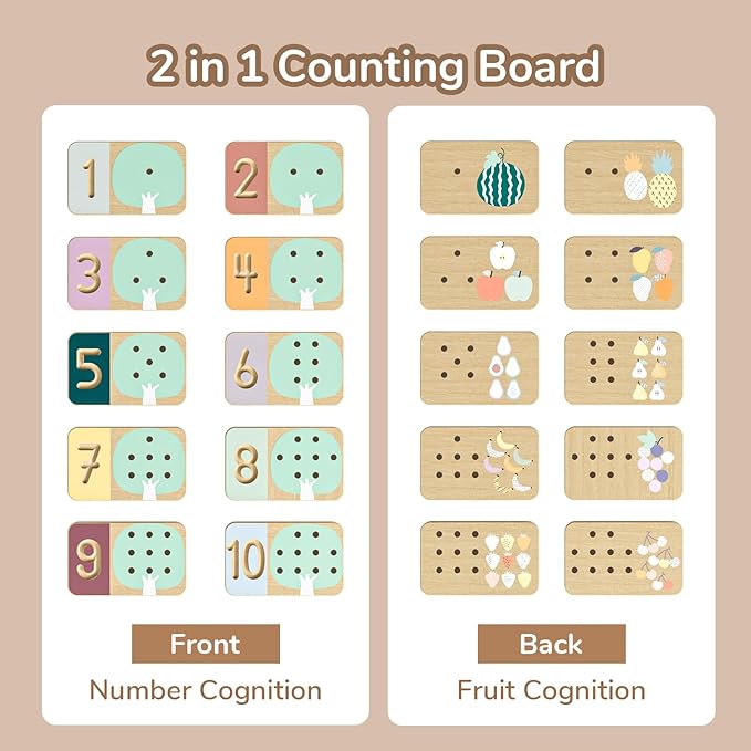TOP BRIGHT Montessori Toy for Toddlers - Counting Peg Board & Number Tracing Game - Wooden Math Manipulative Materials, Educational Learning Toy for 3 4 5 Year Old Kids, Home Schooling Materials