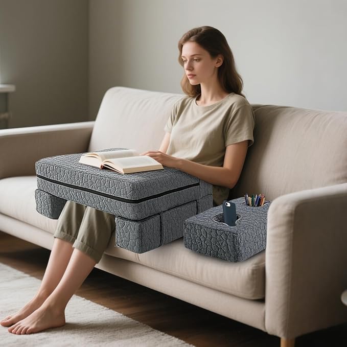 Extra Large Reading & Gaming Pillow with Coaster, Lap Desk Pillow for Laptop for Adult, Memory Foam Bed Desk for Working, Gaming, Reading & Writing Laptop Desk for Couch Bed Floor (Star Gray)