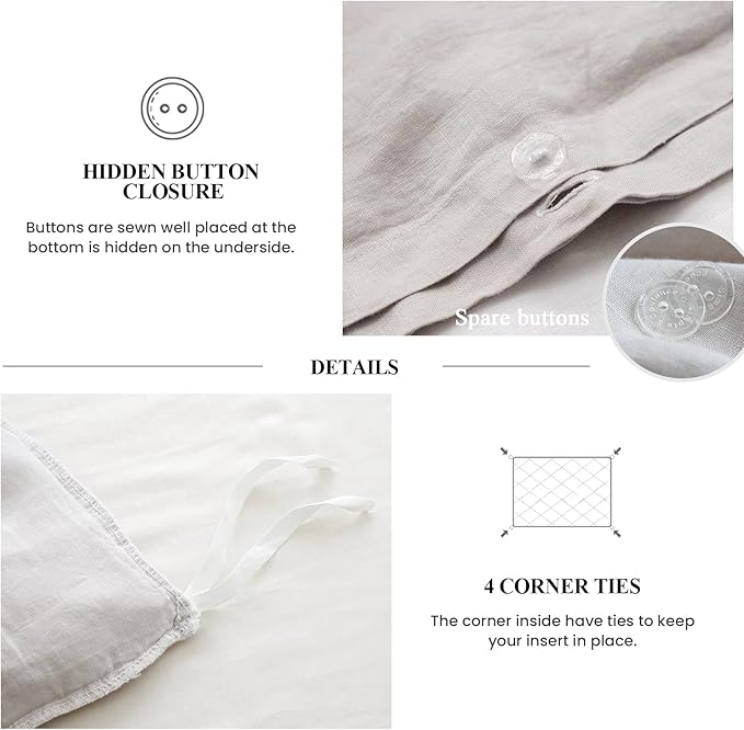 Simple&Opulence 100% Linen Duvet Cover Set (104"x92") Floral Flax King Size, Shabby Chic Ruffle Edge Lace Insert Decoration, 3 Pcs Farmhouse Bedding-1 Comforter Cover 2 Pillow Shams, Floral Grey